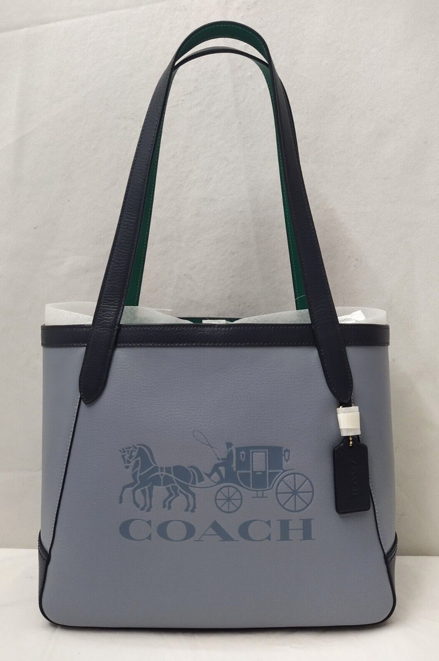 Coach Horse And Carriage Twilight Blue Leather Double Handles Tote Bag -NWT $378